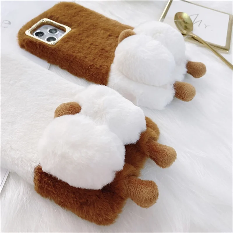 For iPhone 14 Pro 6.1 inch Fluffy Phone Case Warm Plush+TPU Soft Phone Shell Cover - White