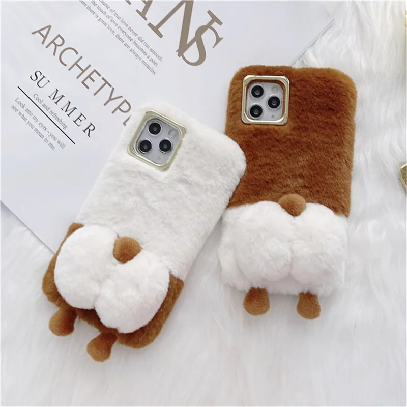 For iPhone 14 Pro 6.1 inch Fluffy Phone Case Warm Plush+TPU Soft Phone Shell Cover - White