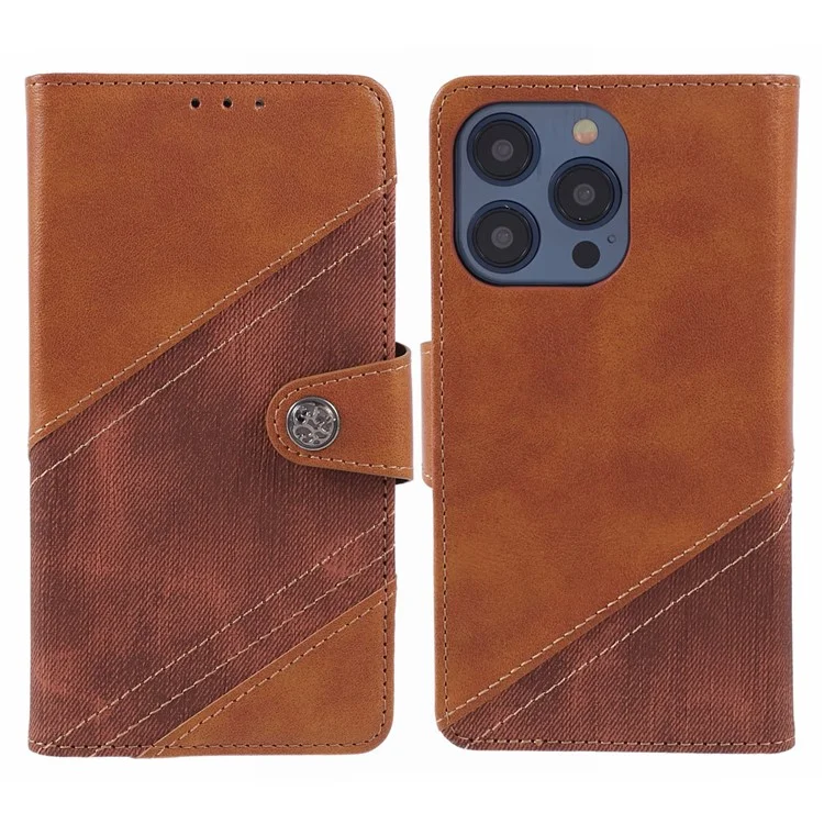 Für iPhone 16 Pro Stand Case Splicing Leather Flip Phone Cover mit Geldbörse - Braun