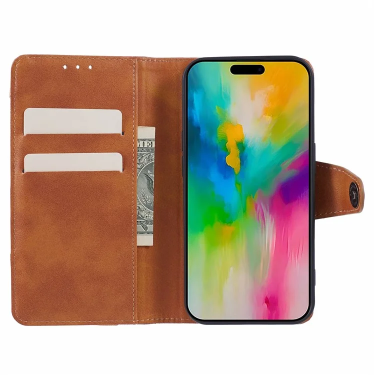 Für iPhone 16 Pro Stand Case Splicing Leather Flip Phone Cover mit Geldbörse - Braun