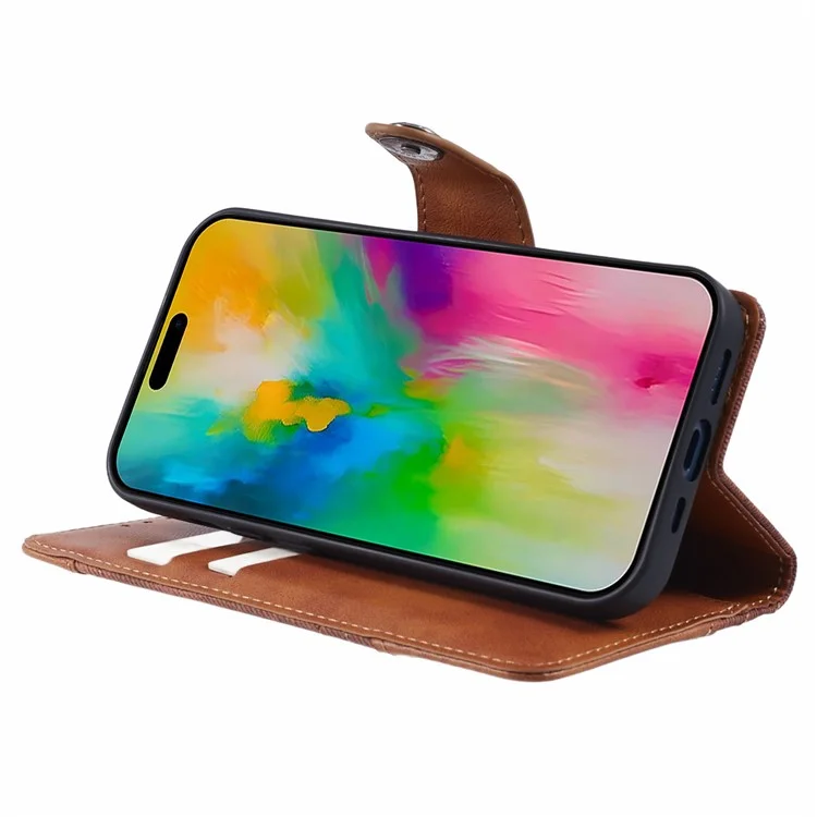 Für iPhone 16 Pro Stand Case Splicing Leather Flip Phone Cover mit Geldbörse - Braun