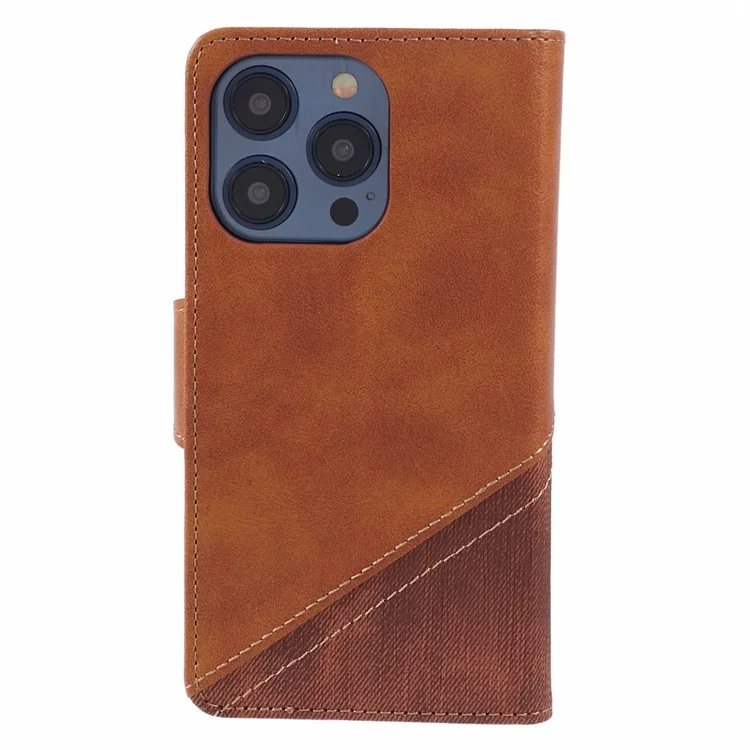 Für iPhone 16 Pro Stand Case Splicing Leather Flip Phone Cover mit Geldbörse - Braun