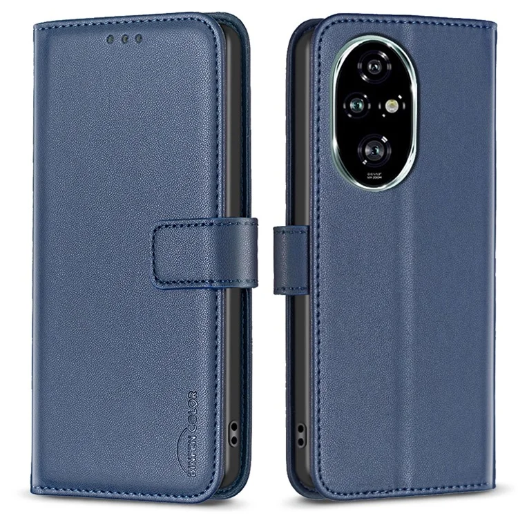 BINFEN COLOR BF17 For Honor 200 Pro 5G Wallet Case PU Leather Flip Phone Cover - Blue