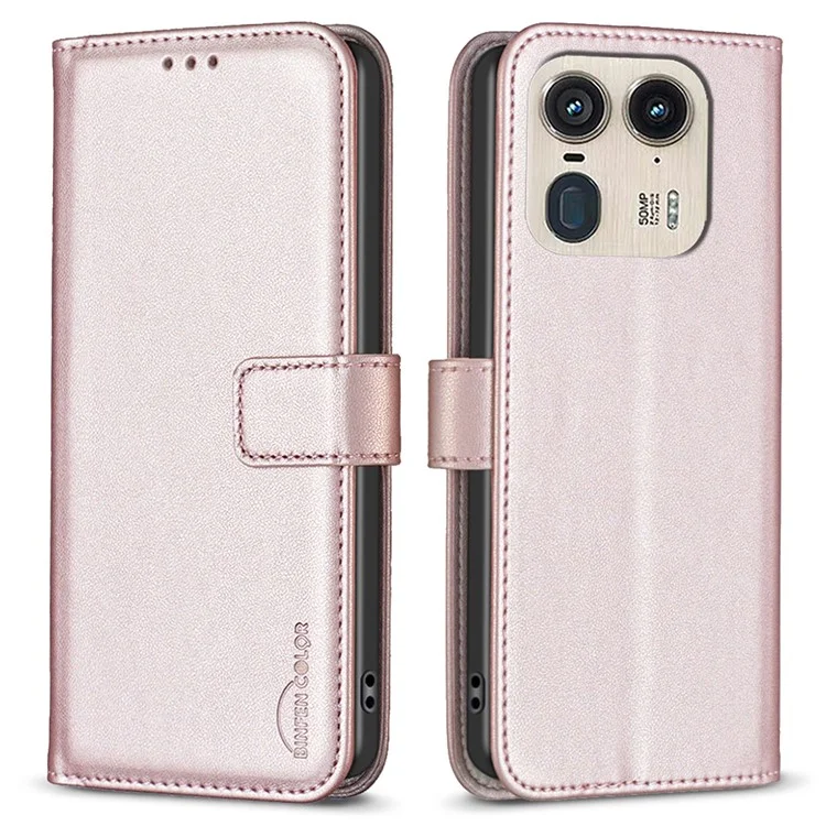 BINFEN COLOR BF17 Para Motorola Edge 50 Ultra 5G / Moto X50 Ultra 5G Capa Proteção Total Capa de Telefone de Couro - Rose Gold