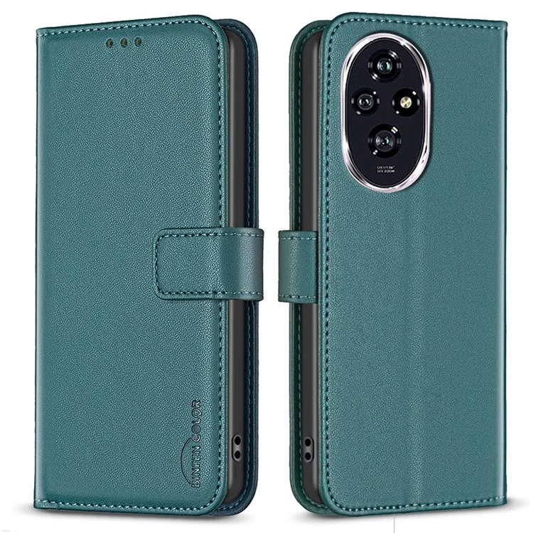 BINFEN COLOR BF17 For Honor 200 5G Case PU Leather Wallet Protective Phone Cover - Green