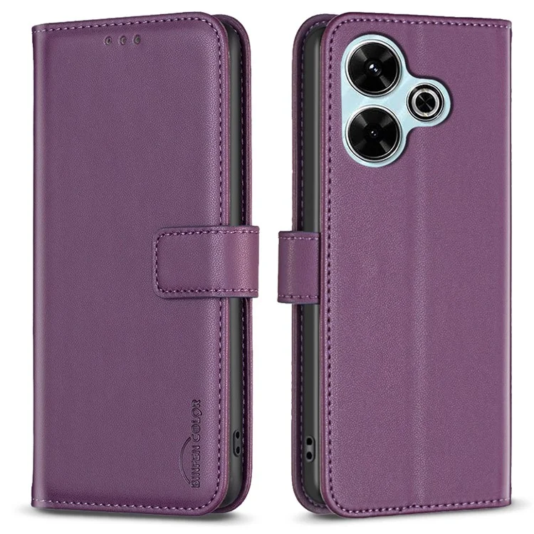 BINFEN COLOR BF17 Pour Xiaomi Redmi 13 5G / 13 4G / Poco M6 4G Étui Portefeuille Support en Cuir pour Téléphone - Violet Foncé