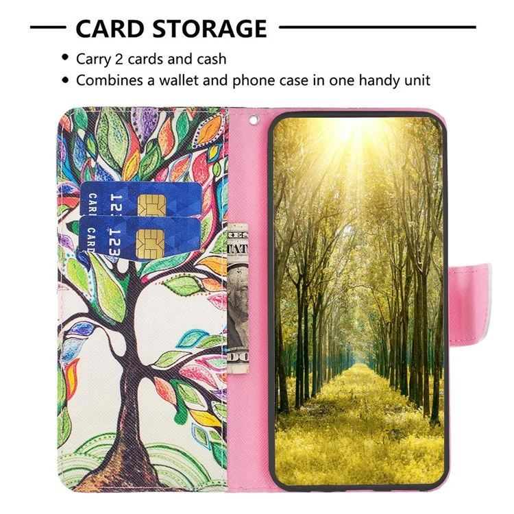 For Realme Note 60x 4G / C63 4G / C61 4G Case Pattern PU Leather Phone Cover Card Slots Folding Stand - Life Tree
