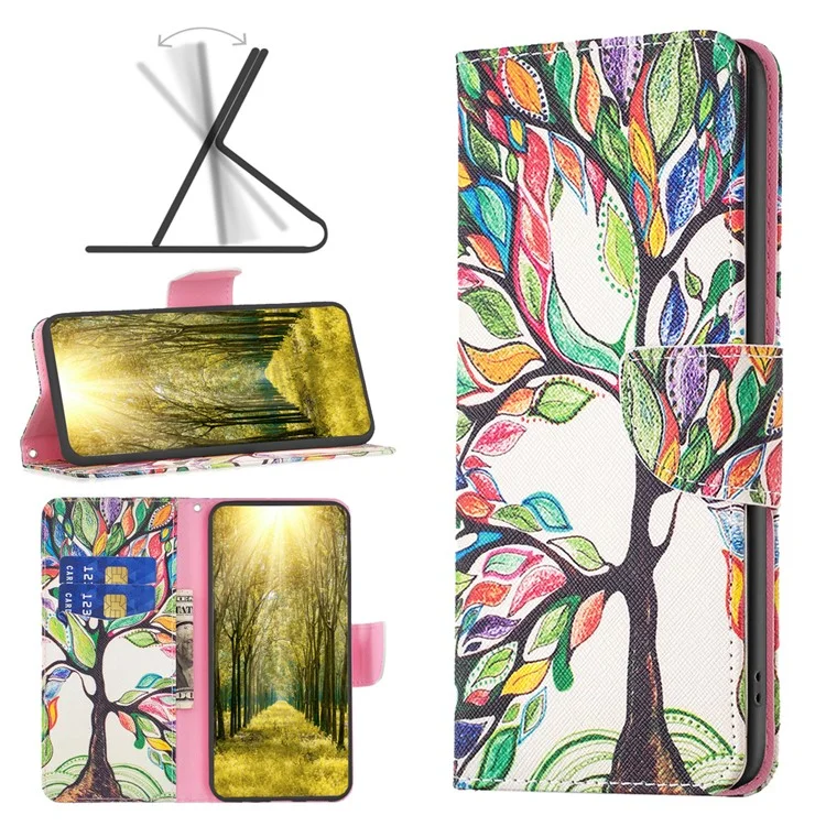 For Realme Note 60x 4G / C63 4G / C61 4G Case Pattern PU Leather Phone Cover Card Slots Folding Stand - Life Tree