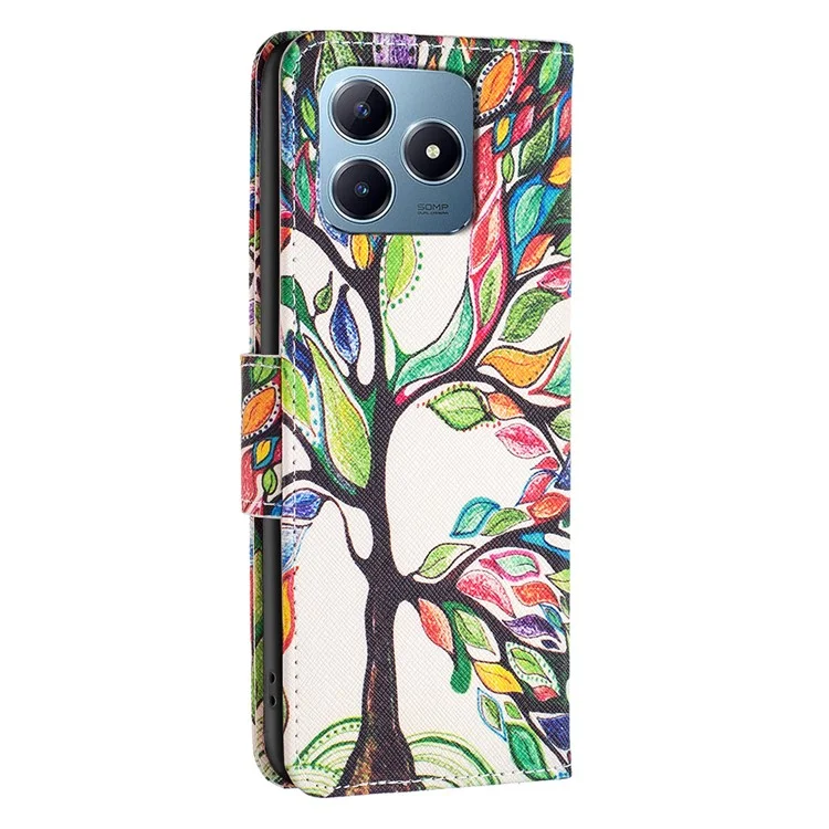 For Realme Note 60x 4G / C63 4G / C61 4G Case Pattern PU Leather Phone Cover Card Slots Folding Stand - Life Tree