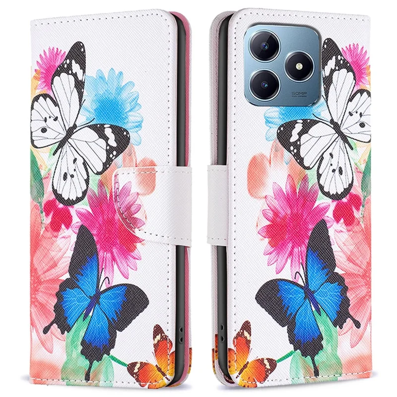 For Realme Note 60x 4G / C63 4G / C61 4G Case Pattern PU Leather Phone Cover Card Slots Folding Stand - Two Butterflies