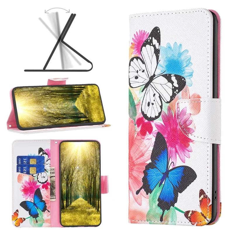 For Realme Note 60x 4G / C63 4G / C61 4G Case Pattern PU Leather Phone Cover Card Slots Folding Stand - Two Butterflies