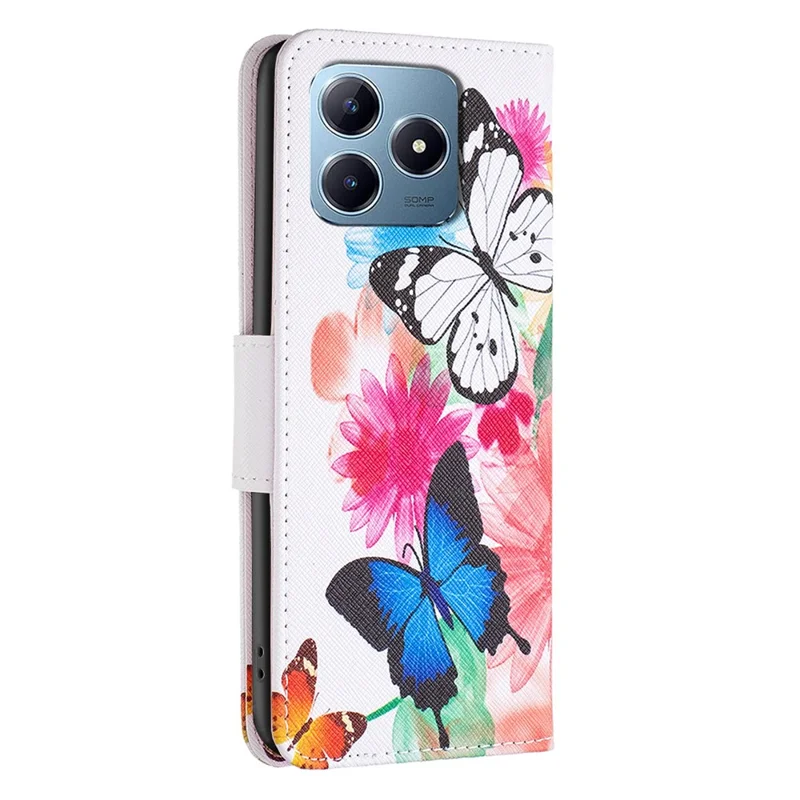 For Realme Note 60x 4G / C63 4G / C61 4G Case Pattern PU Leather Phone Cover Card Slots Folding Stand - Two Butterflies