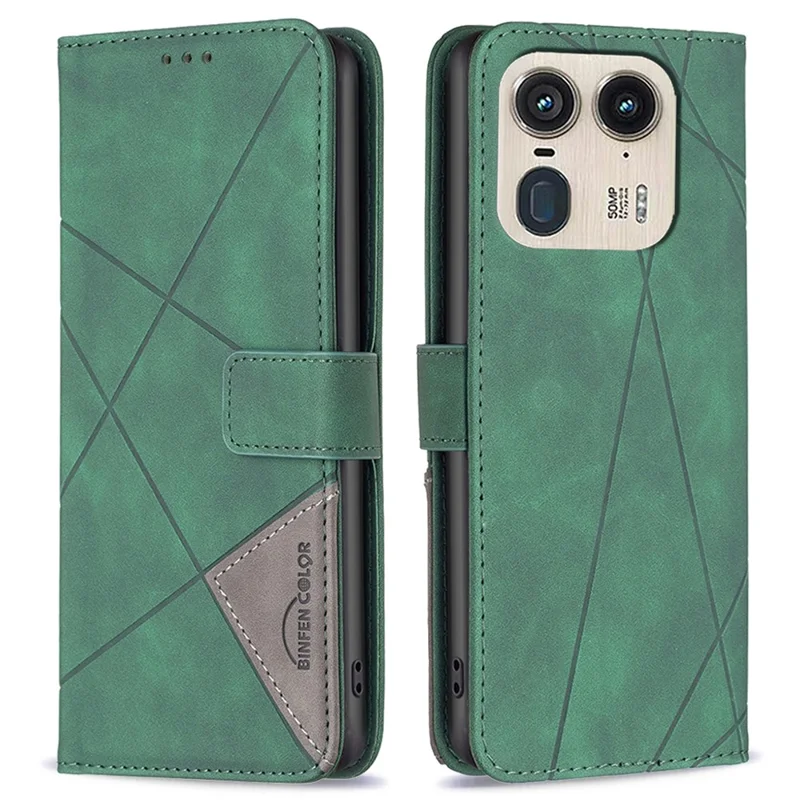 BINFEN COLOR For Motorola Edge 50 Ultra 5G / Moto X50 Ultra 5G Phone Cases Wallet Stand Geometry Imprint Leather Cover - Green