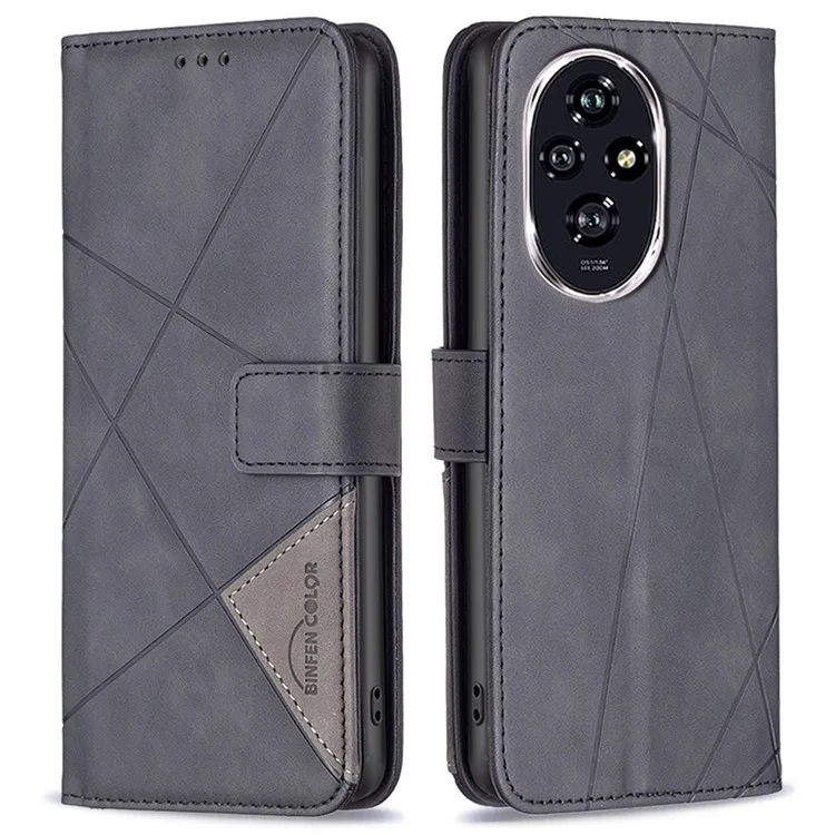 BINFEN COLOR BF05 For Honor 200 5G Funda de cartera a prueba de golpes con diseño geométrico de piel sintética - Negro