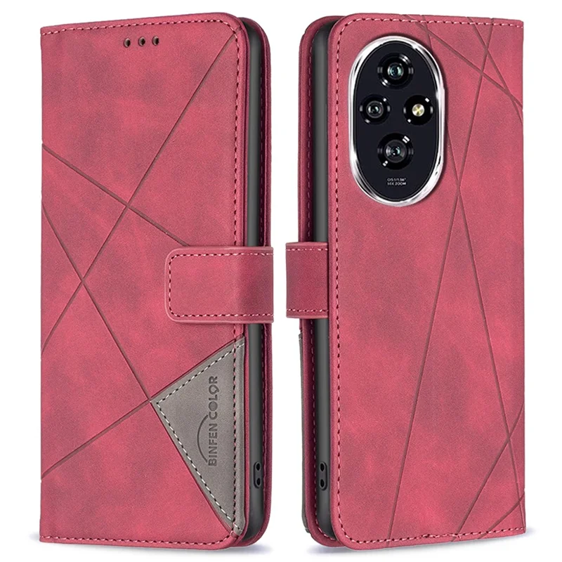 BINFEN COLOR For Honor 200 5G Phone Cases Wallet Stand Geometry Imprint Leather Cover - Red
