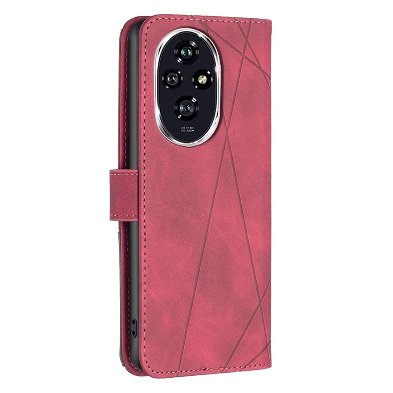BINFEN COLOR For Honor 200 5G Phone Cases Wallet Stand Geometry Imprint Leather Cover - Red