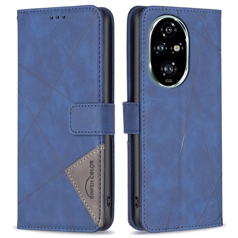 BINFEN COLOR BF05 Per Honor 200 Pro 5G Case Geometric PU Leather Phone Cover Shockproof Wallet - Blu