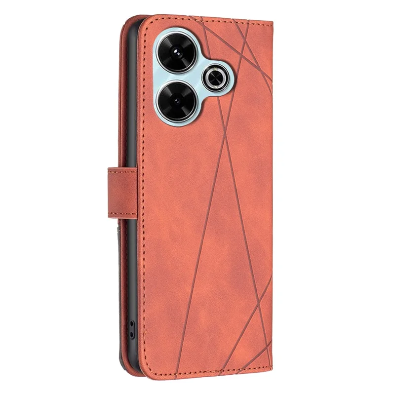 BINFEN COLOR For Xiaomi Redmi 13 5G / 13 4G / Poco M6 4G Phone Cases Wallet Stand Geometry Imprint Leather Cover - Brown