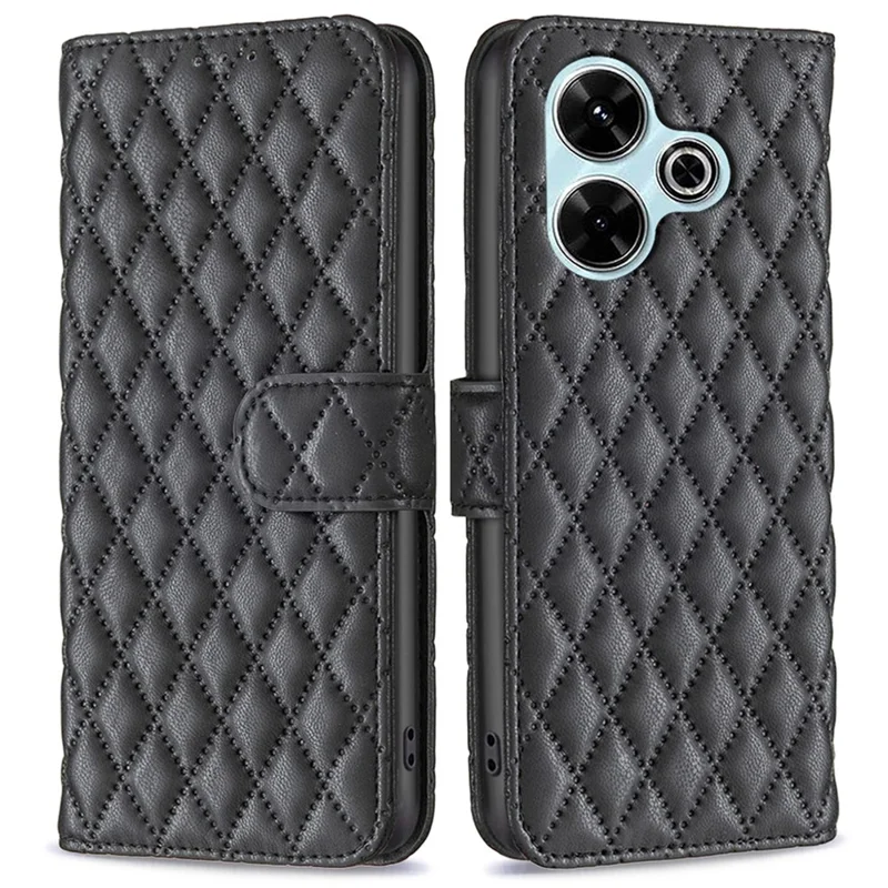 BINFEN COLOR BF Style-14 For Xiaomi Redmi 13 5G / 13 4G / Poco M6 4G Leather Case Wallet Phone Cover - Black
