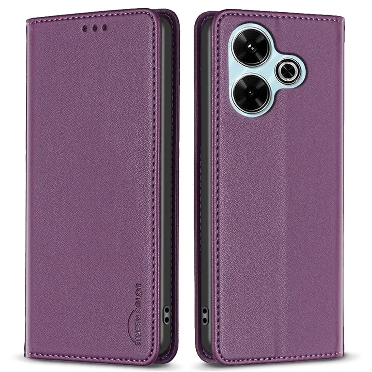 BINFEN COLOR BF18 For Xiaomi Redmi 13 5G / 13 4G / Poco M6 4G Case Leather Phone Cover Magnetic Close - Dark Purple
