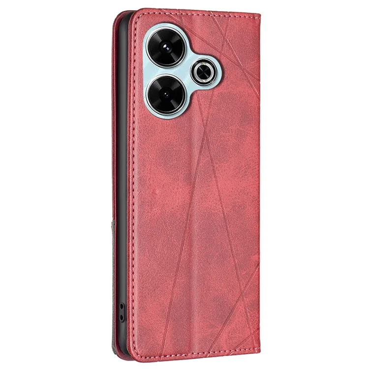 Para Xiaomi Redmi 13 5G / 13 4G / Poco M6 4G Carcasa de teléfono Cubierta de piel sintética Funda a Prueba de Golpes con Rombo - Roja
