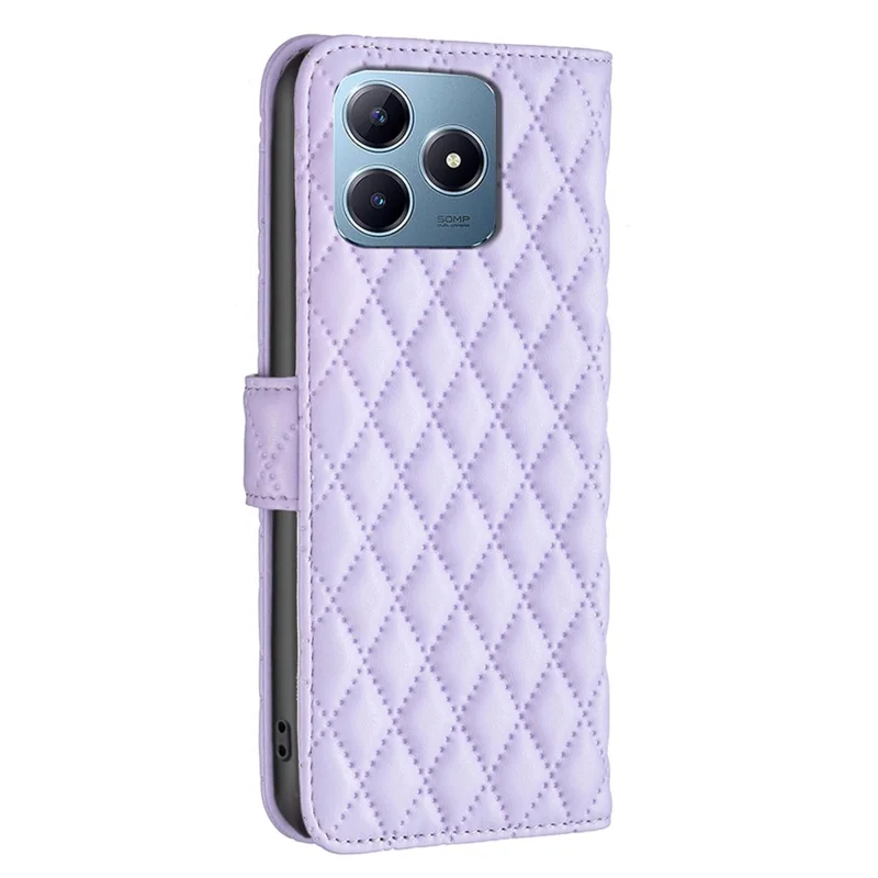 BINFEN COLOR BF Style-14 For Realme Note 60x 4G / C63 4G / C61 4G Case Leather Phone Cover Rhombus Grid Wallet - Purple
