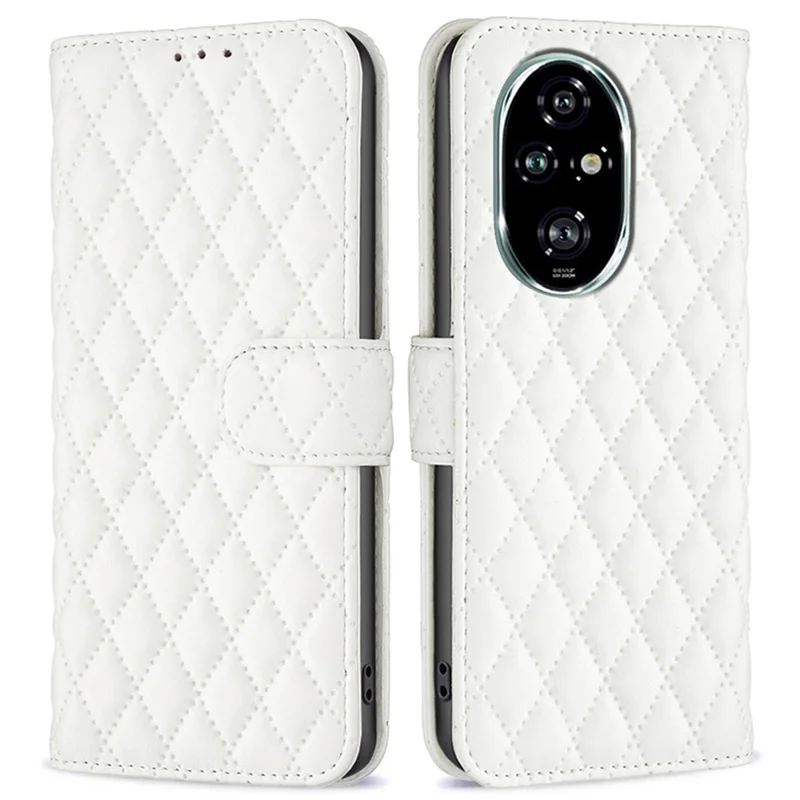 BINFEN COLOR BF Style-14 For Honor 200 Pro 5G Wallet Case Rhombus Leather Phone Cover - White