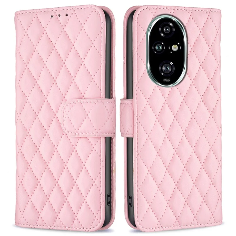 BINFEN COLOR BF Style-14 For Honor 200 Pro 5G Wallet Case Rhombus Leather Phone Cover - Pink