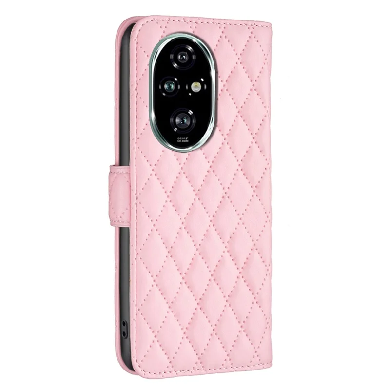 BINFEN COLOR BF Style-14 For Honor 200 Pro 5G Wallet Case Rhombus Leather Phone Cover - Pink