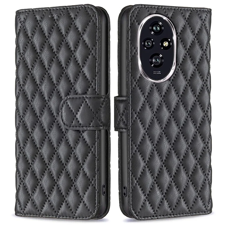 BINFEN COLOR BF Style-14 Für Honor 200 5G-Hülle Ledertasche Telefonabdeckung Rhombus-Gitter - Schwarz