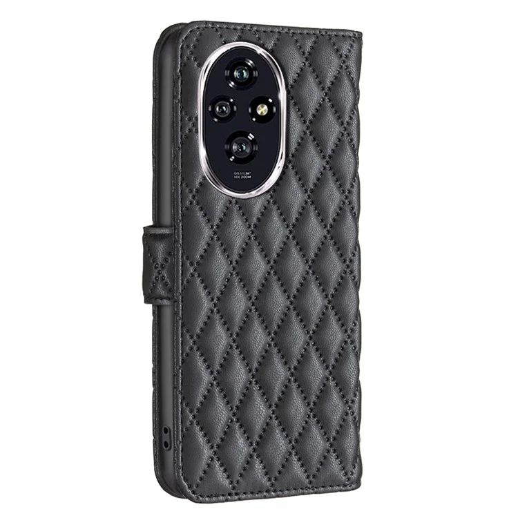 BINFEN COLOR BF Style-14 Für Honor 200 5G-Hülle Ledertasche Telefonabdeckung Rhombus-Gitter - Schwarz