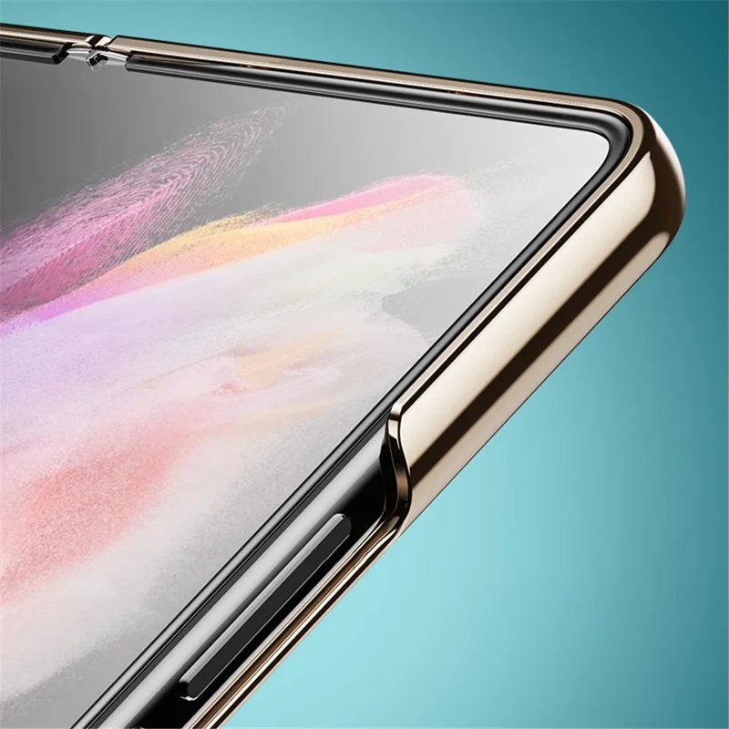 Para Samsung Galaxy Z Fold3 5G Capa Armação de Metal Revestido + Capa de Telefone de Vidro Temperado - Preto