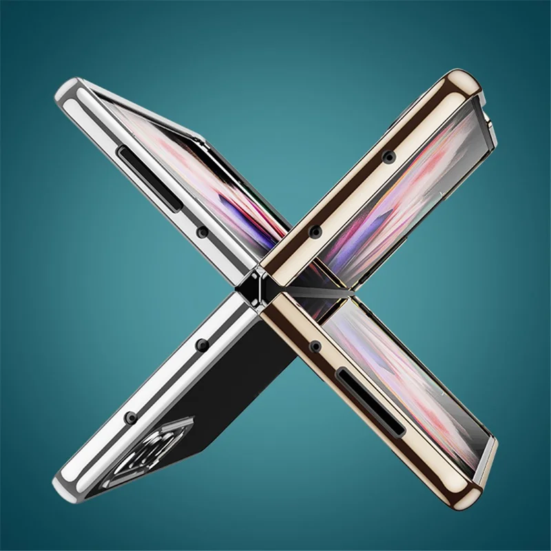 For Samsung Galaxy Z Fold3 5G Case Electroplating Metal Frame + Tempered Glass Phone Cover - Silver