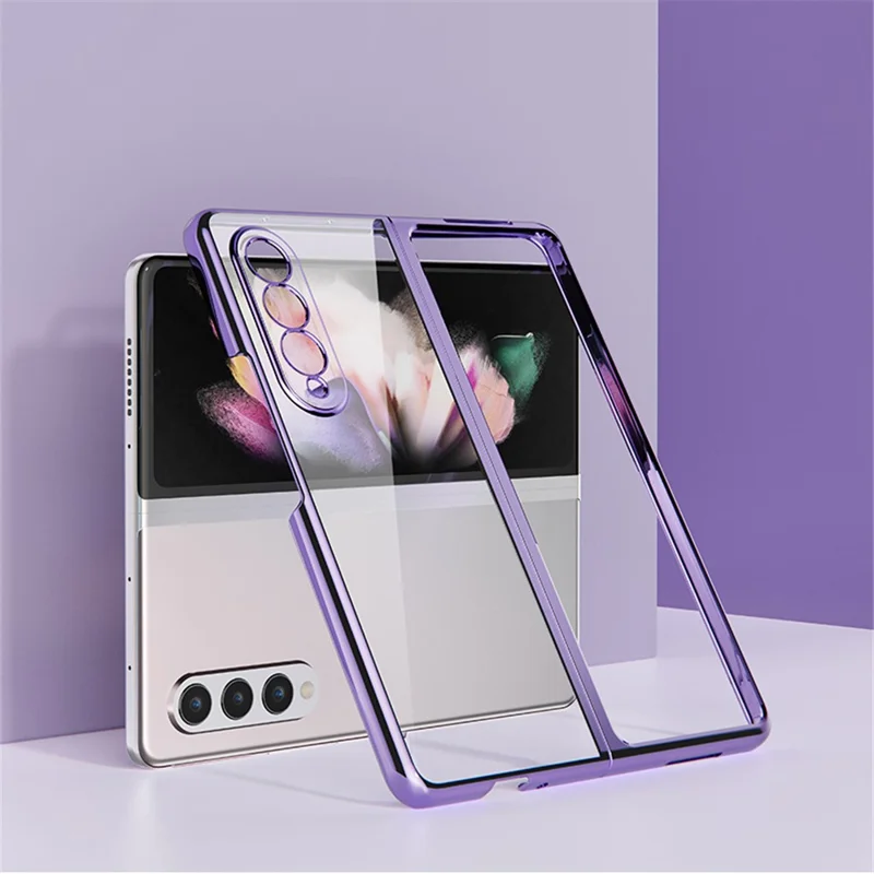 For Samsung Galaxy Z Fold3 5G Case Electroplating Metal Frame + Tempered Glass Phone Cover - Purple