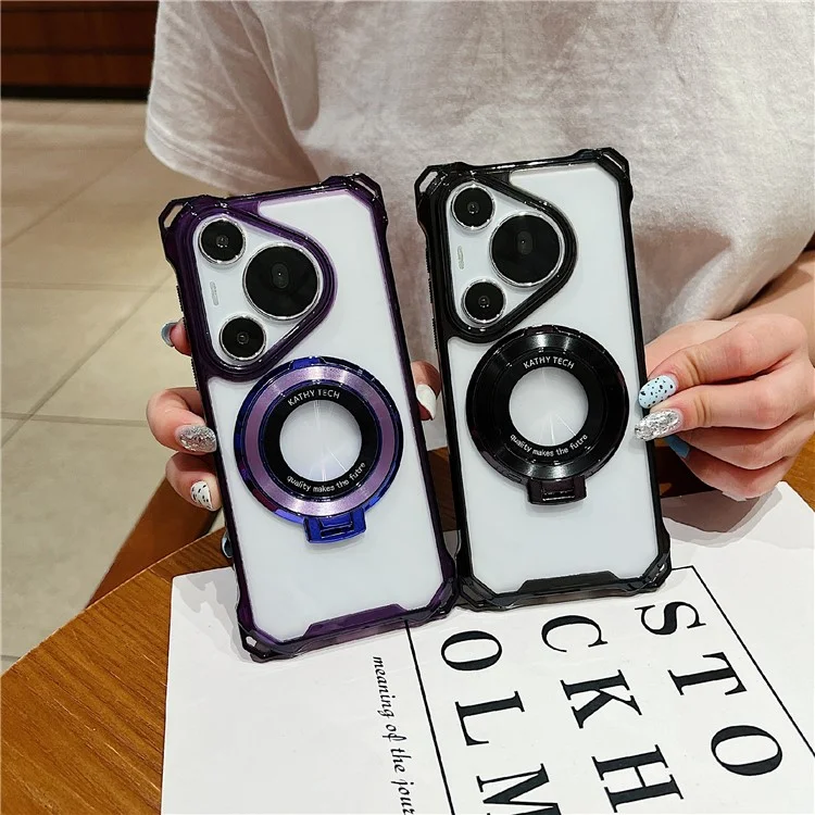Для Huawei Pura 70 Pro / Pura 70 Pro+ Чехол TPU+Акриловый Чехол для телефона с магнитным кольцом и подставкой - Черный