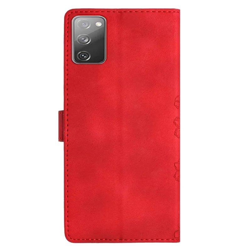 Per Samsung Galaxy S20 FE / S20 FE 5G / S20 FE 2022 / S20 Lite Custodia Sakura Butterfly Imprint Leather Wallet Phone Cover - Rosso