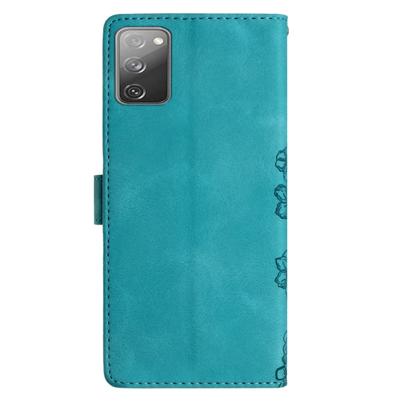 For Samsung Galaxy S20 FE / S20 FE 5G / S20 FE 2022 / S20 Lite Case Sakura Butterfly Imprint Leather Wallet Phone Cover - Green