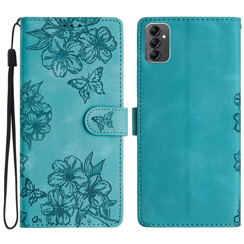 For Samsung Galaxy A14 5G Case Sakura Butterfly Imprint Anti-scratch PU Leather Phone Cover - Green