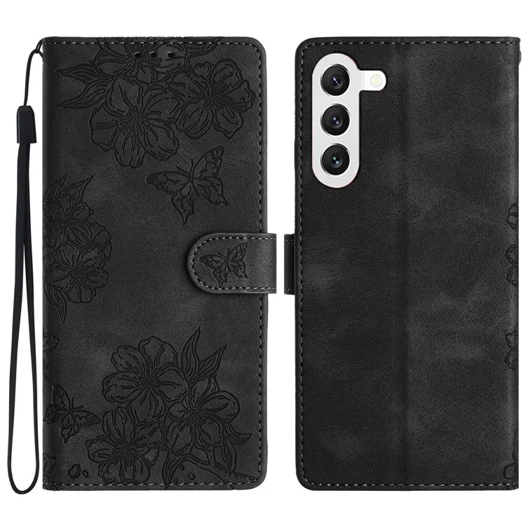 For Samsung Galaxy S23+ Cell Phone Case PU Leather Imprinted Pattern Wallet Phone Cover - Black