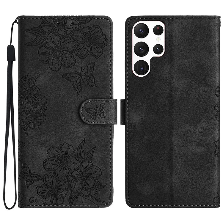 Para Samsung Galaxy S24 Ultra Capa de Telefone Impressa em Couro PU Capa de Suporte para Telefone - Preto