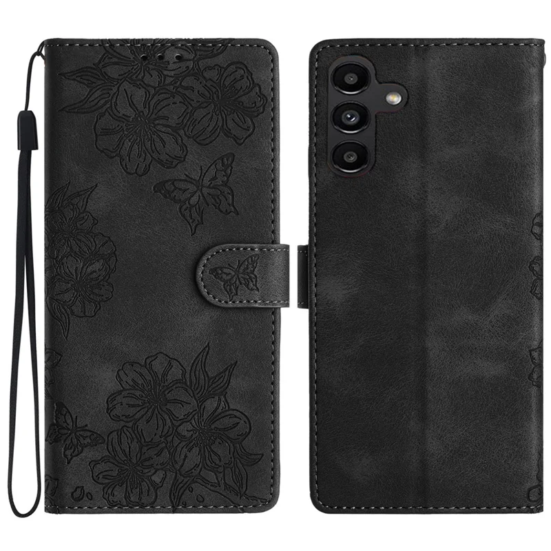 Para Samsung Galaxy A05s 4G Capa de Telefone Celular Caso PU Couro Padrão Impresso Carteira Tampa do Telefone - Preto