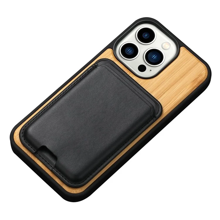 Деревянный Чехол, Совместим с Iphone 14 Plus TPU Edge Wood Phone Case Съемный Держатель Магнитной Карты Shockper Phone Cope - Бамбук
