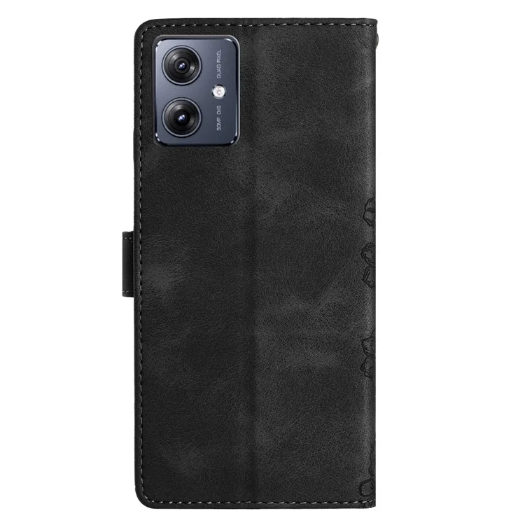 For Motorola Moto G54 5G Cell Phone Case PU Leather Imprinted Pattern Wallet Phone Cover - Black