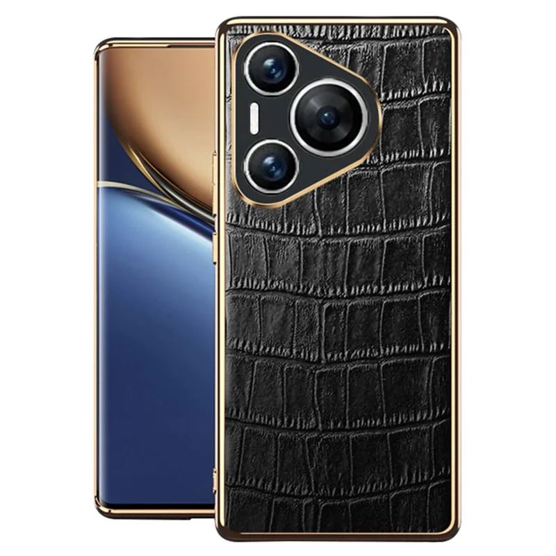Para Huawei Pura 70 Pro / Pura 70 Pro+ Funda Textura de Cocodrilo Cuero Genuino de Vaca+TPU Funda de Teléfono - Negro