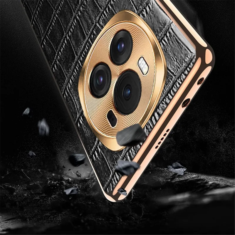 For Honor Magic6 5G Case Genuine Cow Leather+TPU Crocodile Texture Cell Phone Cover - Coffee