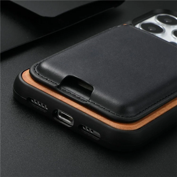 Para Iphone 14 Pro Max Wood Case TPU Edge Caixa de Madeira Caixa de Choque à Prova de Choque Com Suporte de Cartão Magnético Destacável - Noz