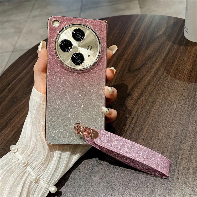 Für Oppo Find N3 5G Case Hard PC Glitzer Bling Schutzhülle mit Handschlaufe - Farbverlauf Pink