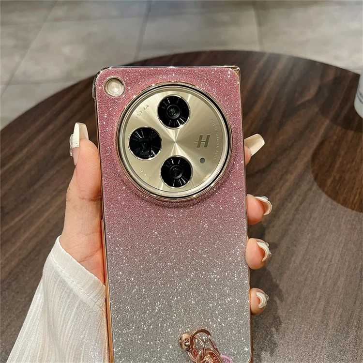 Für Oppo Find N3 5G Case Hard PC Glitzer Bling Schutzhülle mit Handschlaufe - Farbverlauf Pink