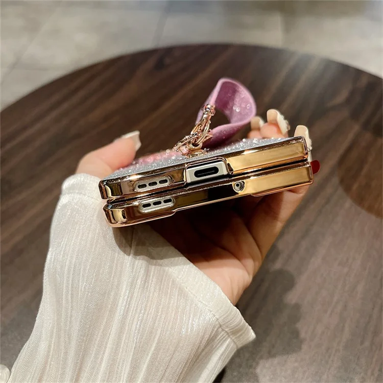 Für Oppo Find N3 5G Case Hard PC Glitzer Bling Schutzhülle mit Handschlaufe - Farbverlauf Pink
