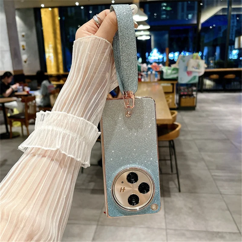 For Oppo Find N3 5G Case Hard PC Glitter Bling Protective Phone Cover with Strap - Gradient Blue